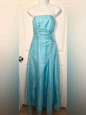 Vintage Cache Sparkling Aqua Wrap-Style Prom Gown